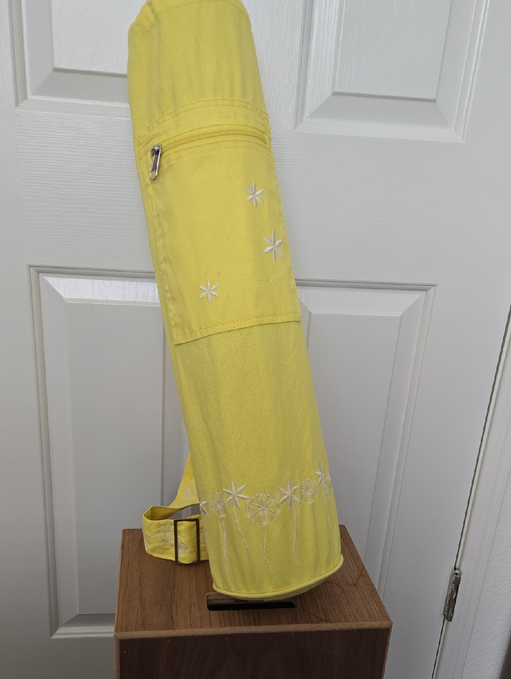 GAIAM Yellow Cotton Yoga Mat Bag - Adjustable Strap, Pocket, Embroidered detail